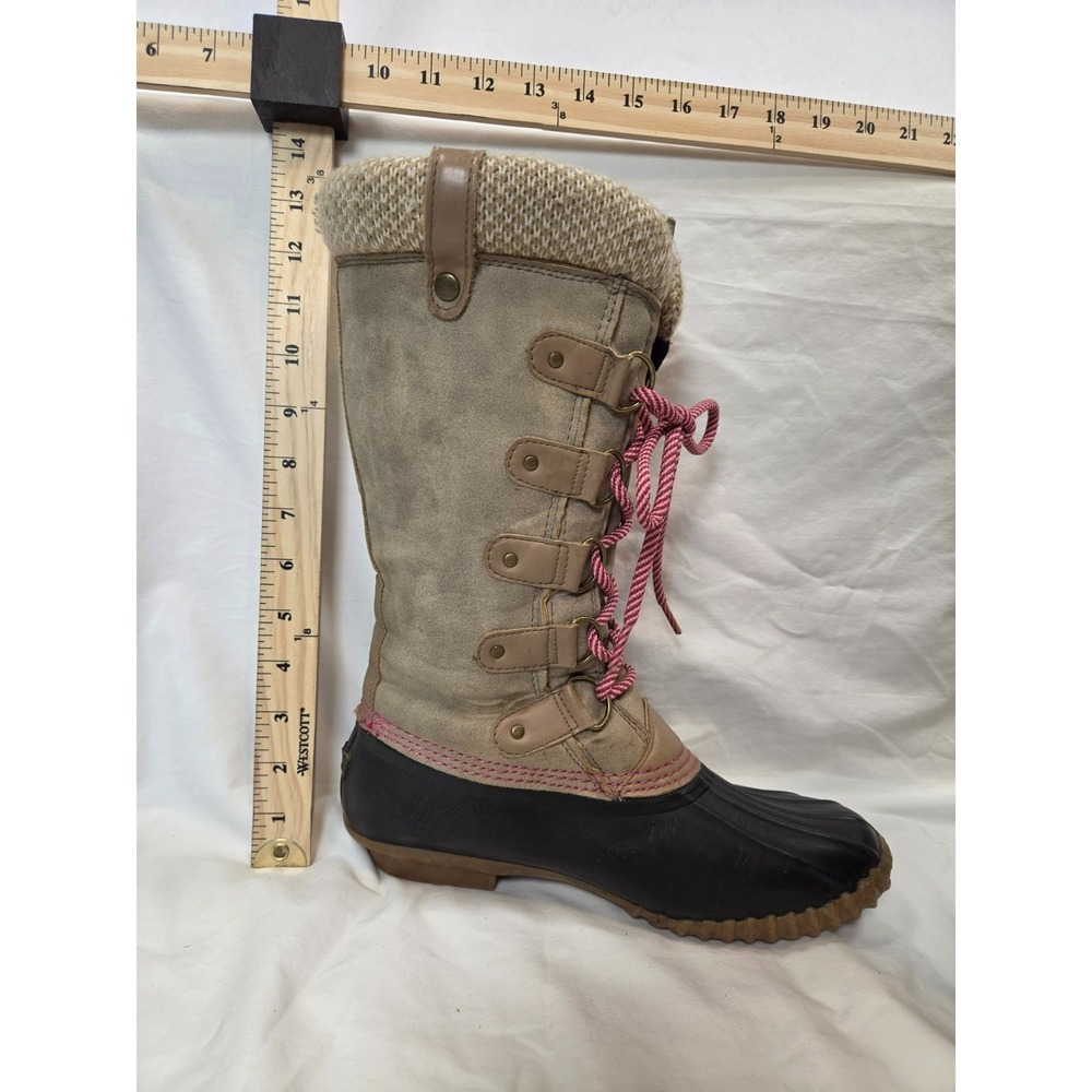 Esprit Boots Size 9M Belinda Mid Calf Rain Snow Rubber Lace Up Beige Pink Laces - Picture 5 of 9